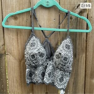 NWT Aerie Floral Padded Lace Longline Gray Bralette Medium
